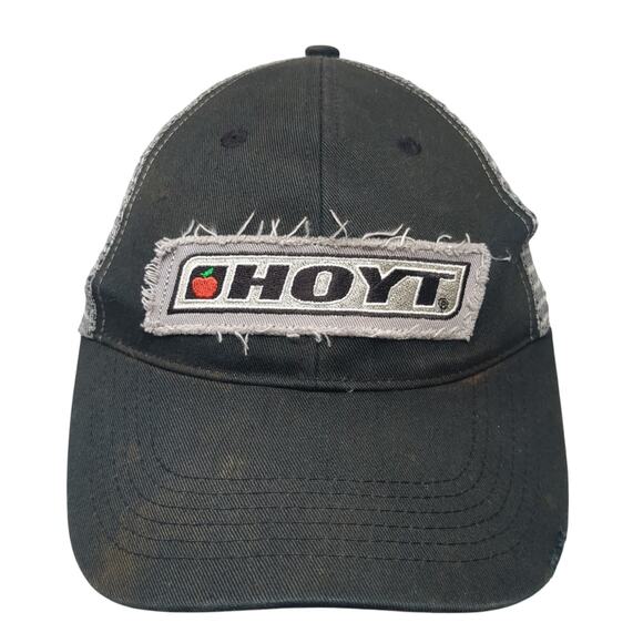 Hoyt Strapback Trucker Hat Black One Size Adjustable Distressed Mesh Back - Picture 1 of 8